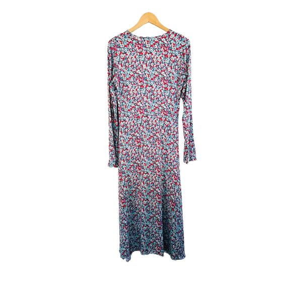 NEW ROTATE Birger Christensen Sierra Ruched Floral Satin Midi Dress Size 10 - Picture 9 of 10